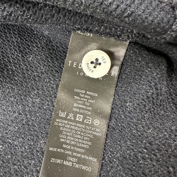 Ted Baker London Polo Shirt Mens Large L Navy Blue Cotton Waffle Weave Tag 6 - Picture 10 of 13